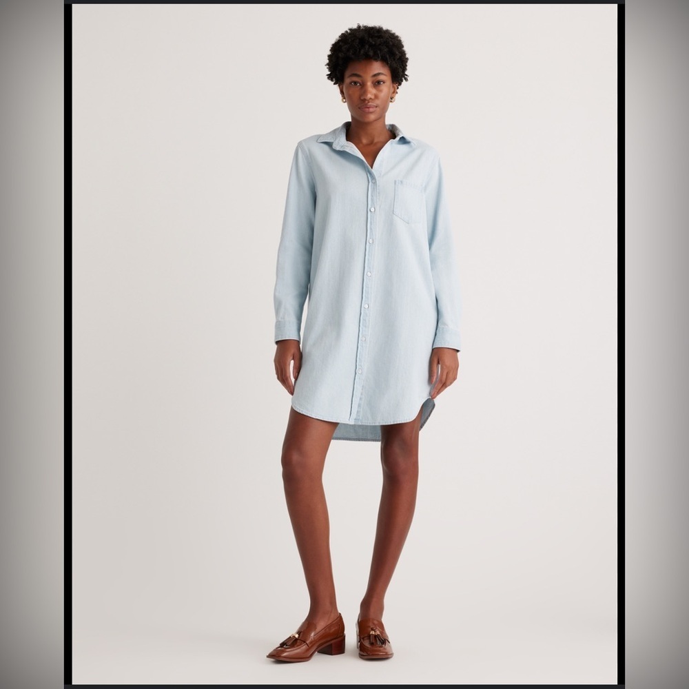 Quince 100% Cotton Distressed Denim Shirtdress Light Chambray S